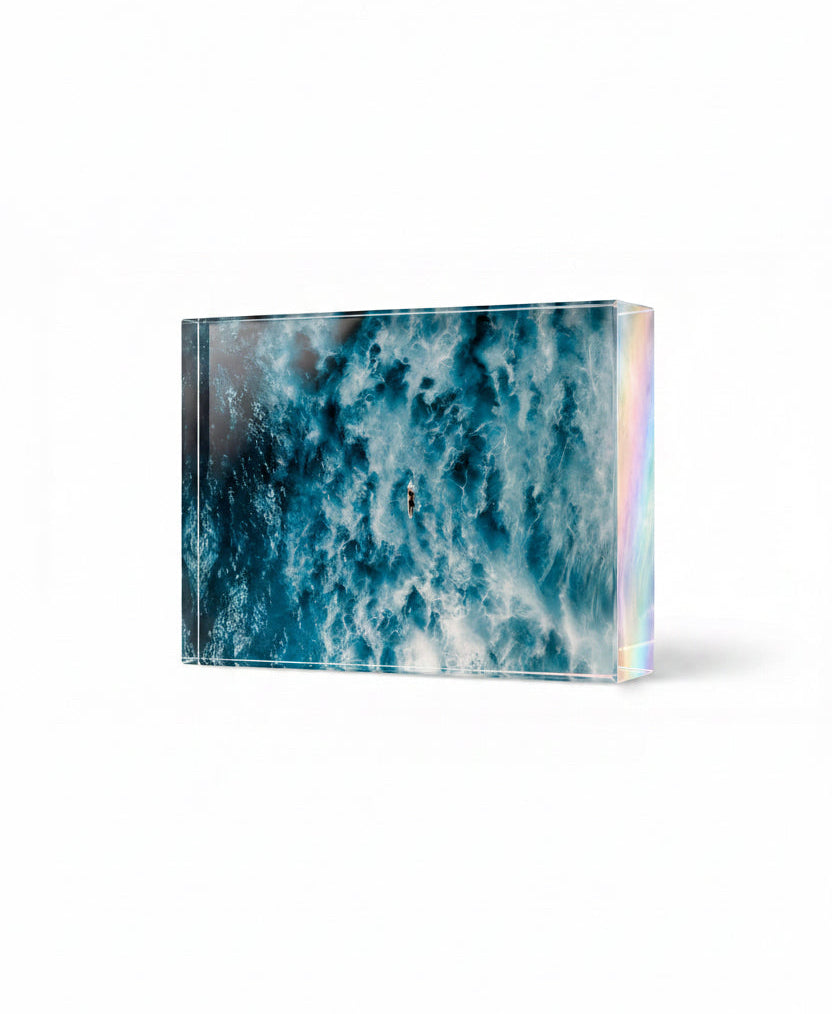 Immersive acrylic block — fine art abstract ocean photography by Saxon Kent, Wategos Beach Byron Bay