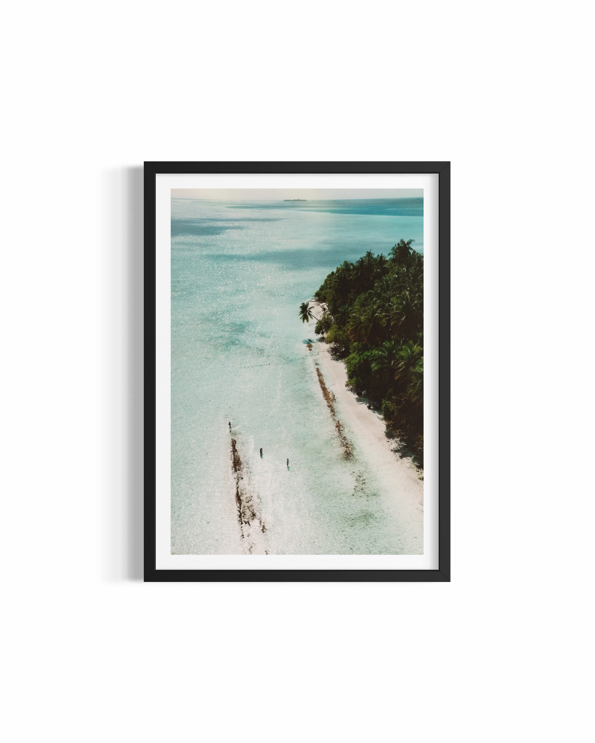 Tropical island aerial, Maldives — Falling Into the Atlas ocean print by Saxon Kent