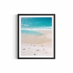 Aerial view of turquoise lagoon and sun-drenched sandy shore at Wategos Beach Byron Bay — Summer Lagoon print by Saxon Kent