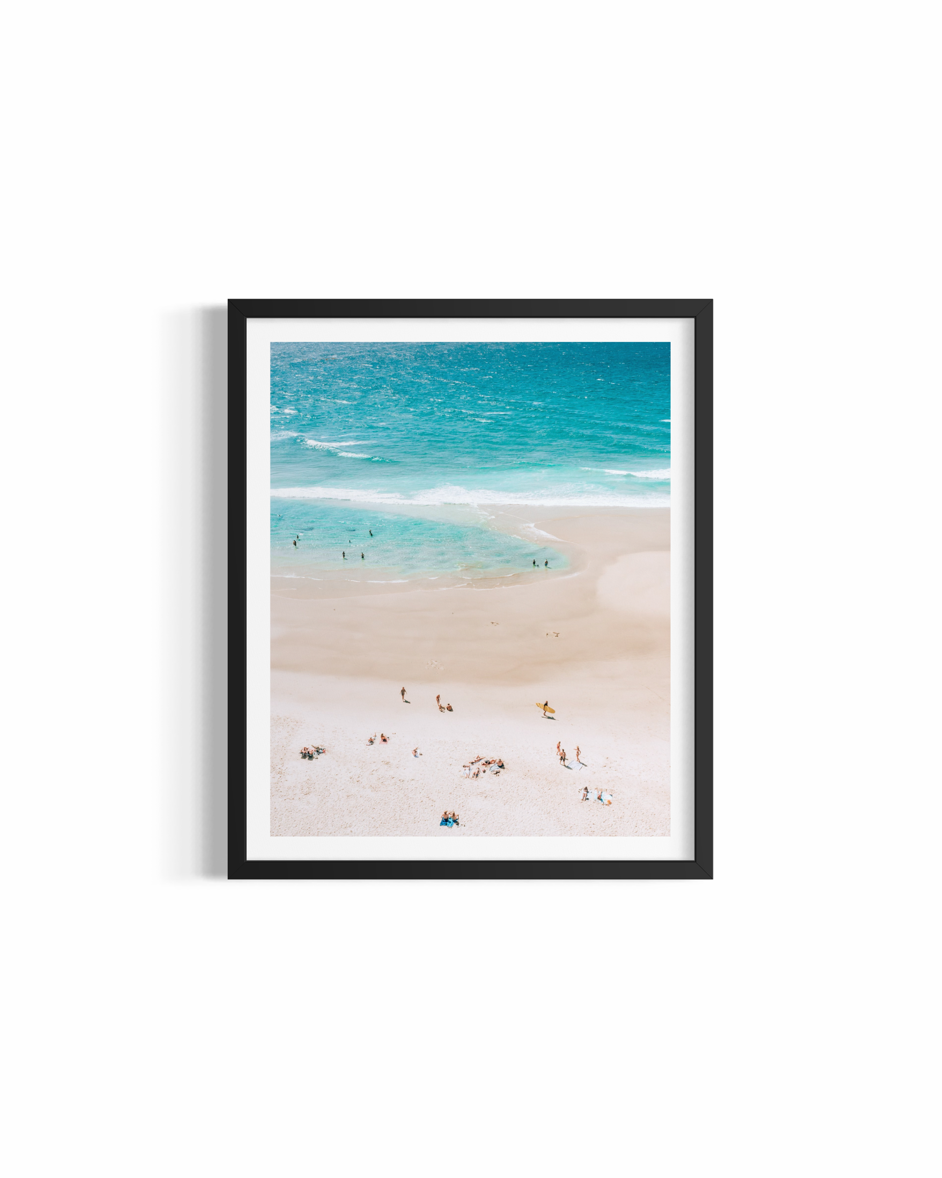 Aerial view of turquoise lagoon and sun-drenched sandy shore at Wategos Beach Byron Bay — Summer Lagoon print by Saxon Kent
