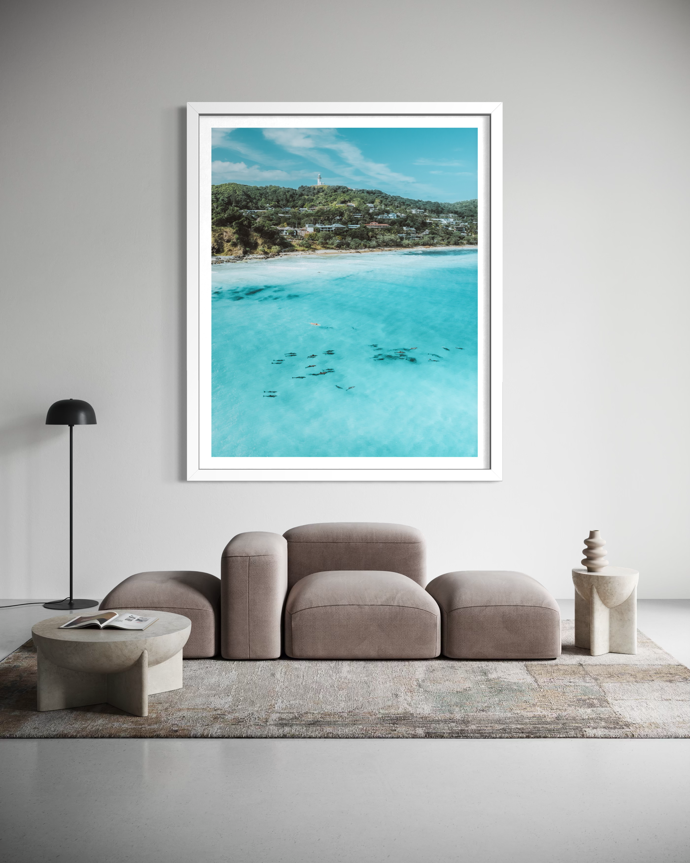 Wategos Dolphins framed print — fine art dolphin photography by Saxon Kent, Wategos Beach Byron Bay