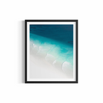 Aerial graphic view of sand and ocean lines at The Pass Byron Bay with surfers — Lines fine art print by Saxon Kent