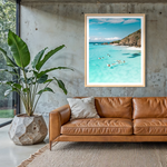 Social Surfers framed print — fine art ocean photography by Saxon Kent, Byron Bay