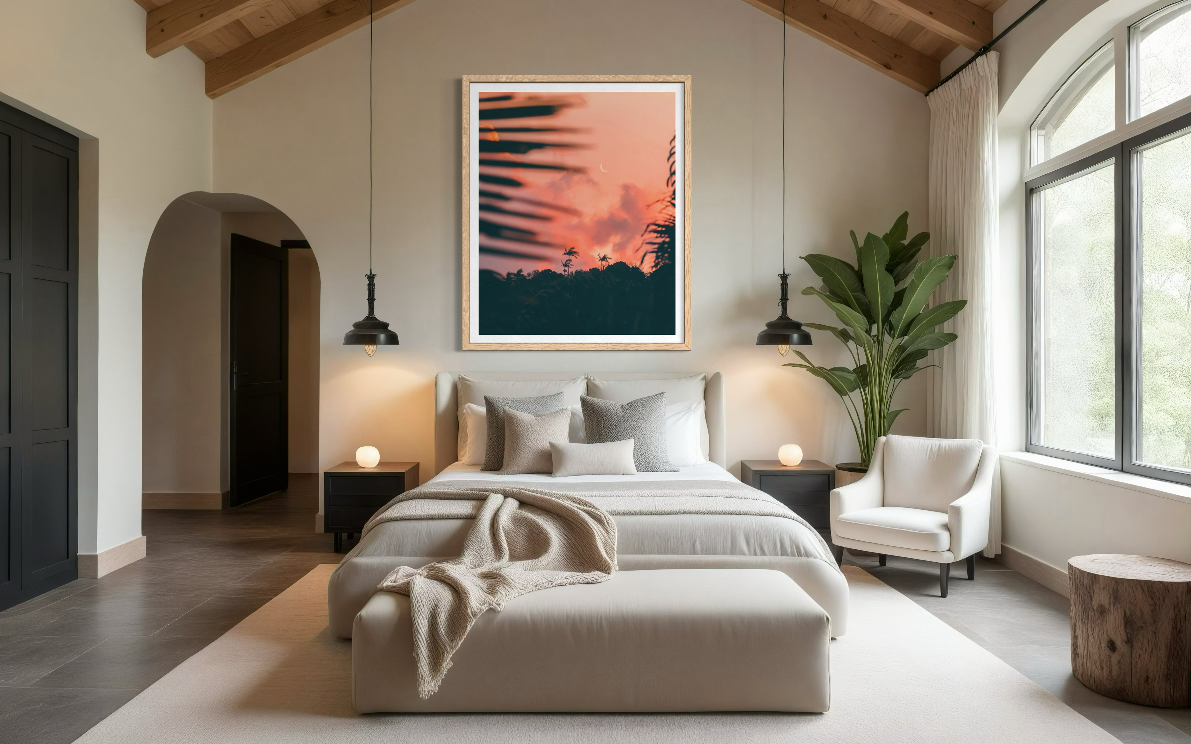 Safe Place framed print — fine art moon and palm photography by Saxon Kent, Byron Bay