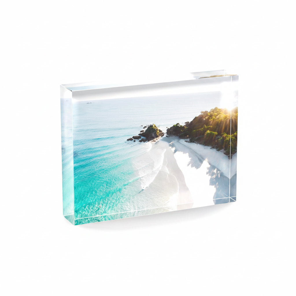 Morning Glow acrylic block — fine art ocean photography by Saxon Kent, The Pass Byron Bay